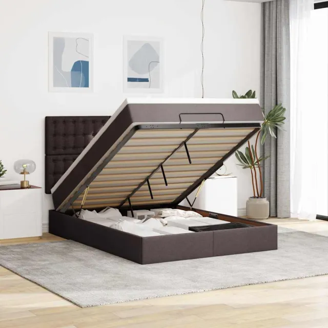 vidaXL Ottoman bed met matras 140x200cm stof donkerbruin bruin