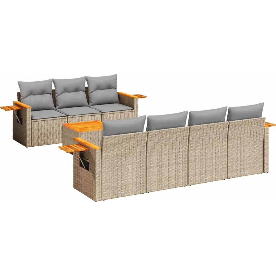 vidaXL 8-delige Loungeset met kussens poly rattan beige, foto 3