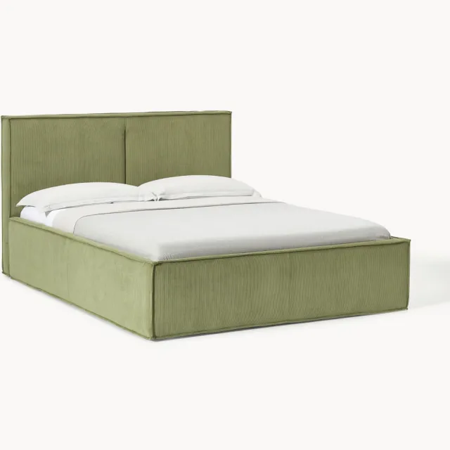Westwing Collection Gestoffeerd bed Dream van corduroy met opbergruimte Groen