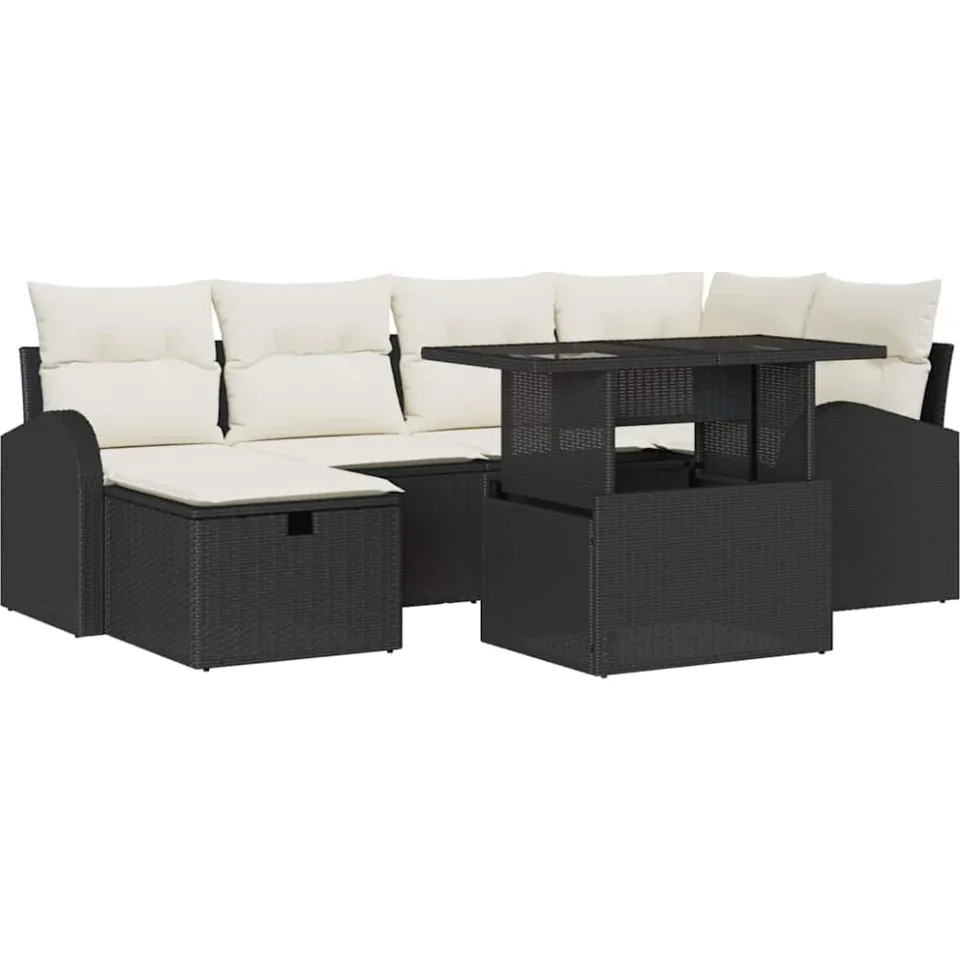 vidaXL Tuin Sofa Set 7 st Zwart poly rattan