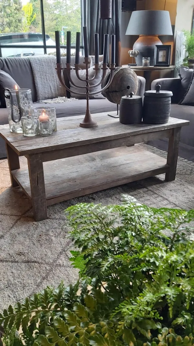 AURA PEEPERKORN SALONTAFEL | RACKTABLE MET ONDERSCHAP | 150 X 60 CM bruin /vergrijsd