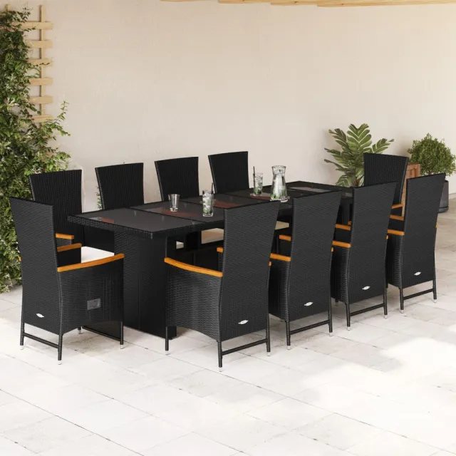 vidaXL 11-delige Tuinset met kussens poly rattan zwart