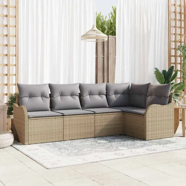 vidaXL Tuin Sofa Set 5 st Beige poly rattan, foto 2