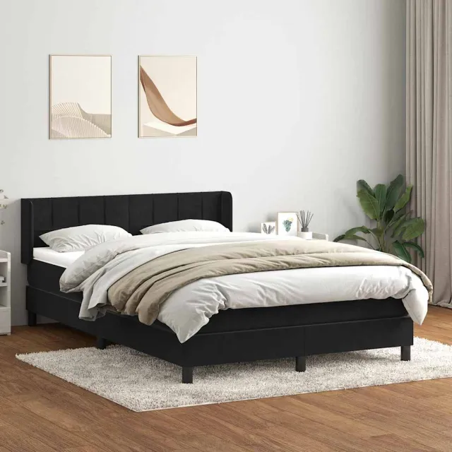 vidaXL Boxspring met matras fluweel zwart 160x210 cm
