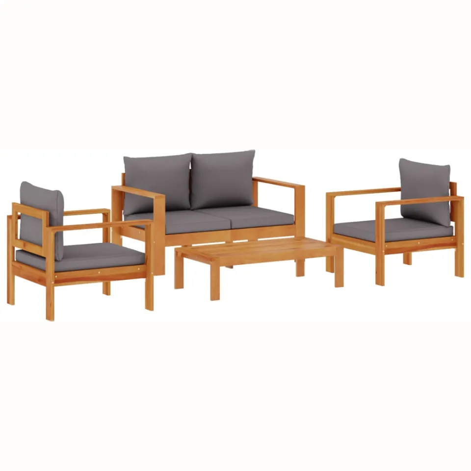vidaXL 4-delige Loungeset met kussens massief acaciahout Crème