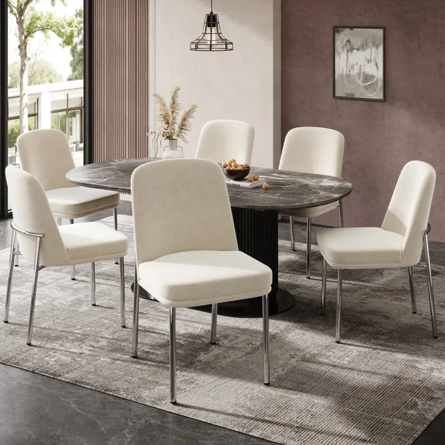 CHICFURN Eetkamerstoel - Gewatteerde zitting - Metalen poten - Beige