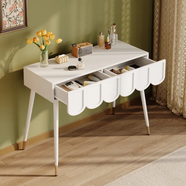 MODENUIT Kaptafel - 2 Wolkvormige Laden - Voor Slaapkamer En Werkkamer - MDF En Spaanplaat - Wit - 100x40x76 cm