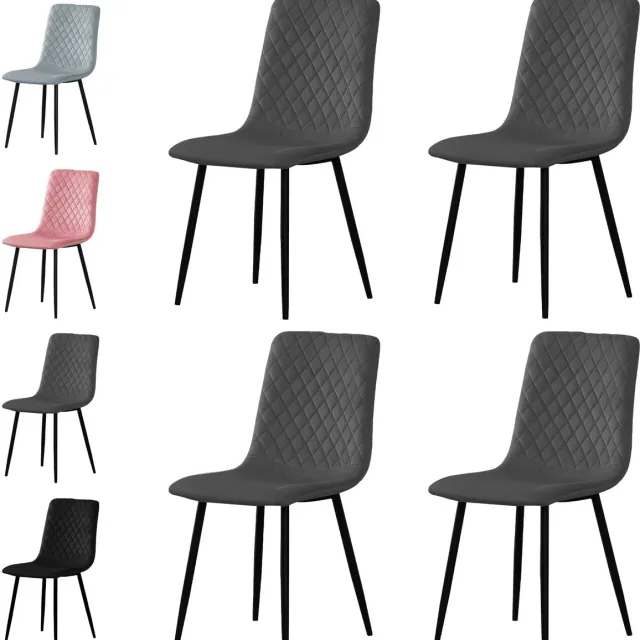 xDays Eetkamerstoelen Set van 4 Donkergrijs - Fluwelen Stoelen met Diamantpatroon - Metalen Poten - Ergonomisch - Krasbestendige Viltjes - 125 kg Draagvermogen