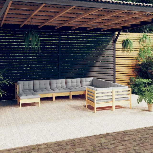 vidaXL 10-delige Loungeset met grijze kussens grenenhout grijs, foto 2