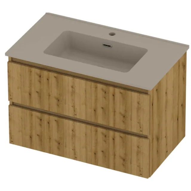 Proline Tribute Badmeubelset Porselein Elegant 1 Kraangat 80x46x54 cm Mat Crème Cotton Urban Oak Eiken