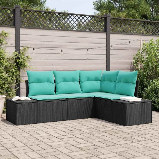vidaXL Tuinbankenset 4 st Zwart en Turquoise poly rattan, foto 2