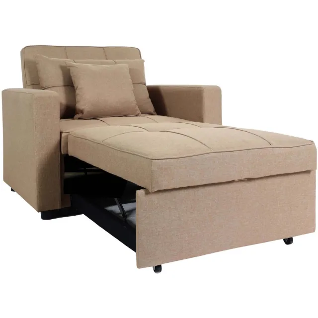 MCW Slaapstoel MCW-L90, klapstoel slaapbank logeerbed relaxstoel, ligoppervlak 197x103cm stof/textiel ~ taupe