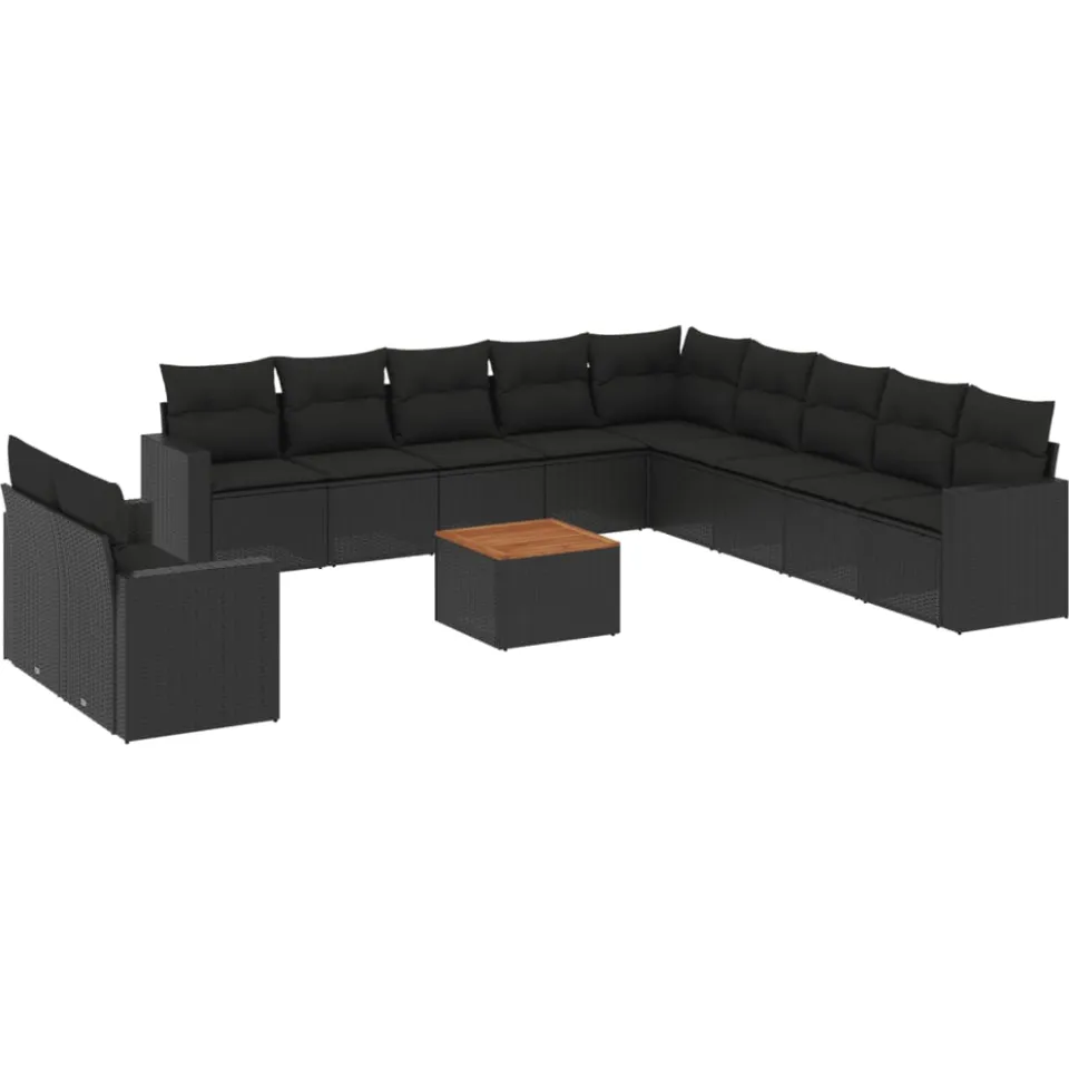 vidaXL 12-delige Loungeset met kussens poly rattan zwart, foto 3
