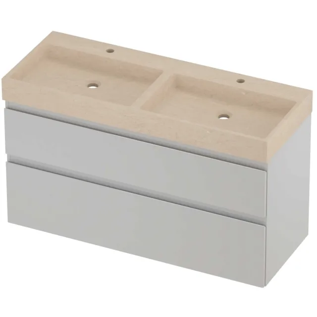 Proline Evoli Badmeubelset Hardsteen Loft 2 Gaten 120x46x70 cm Sand Stone Glans Wit