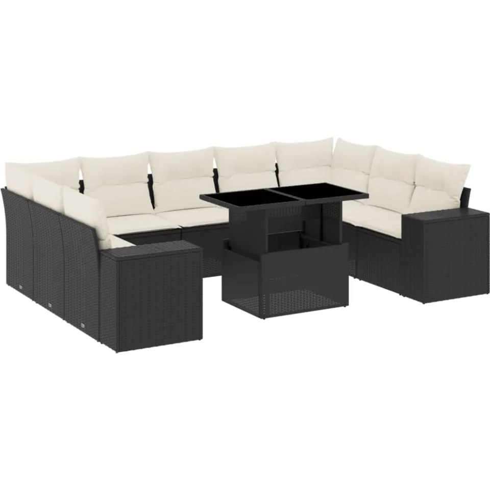 vidaXL 10-delige Loungeset met kussens poly rattan zwart, foto 3