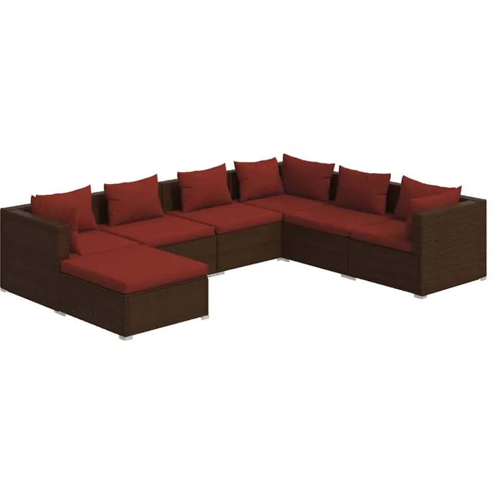 vidaXL 7-delige Loungeset met kussens poly rattan bruin, foto 3