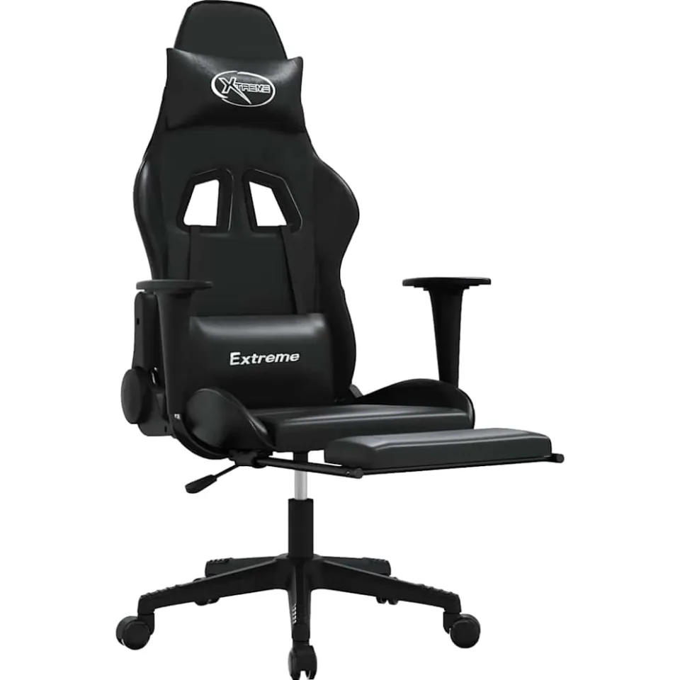 vidaXL Massage gamestoel met voetensteun kunstleer zwart