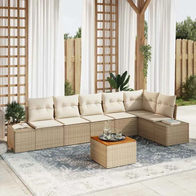 vidaXL Tuinbankenset 7 st Beige en Crème poly rattan, foto 2