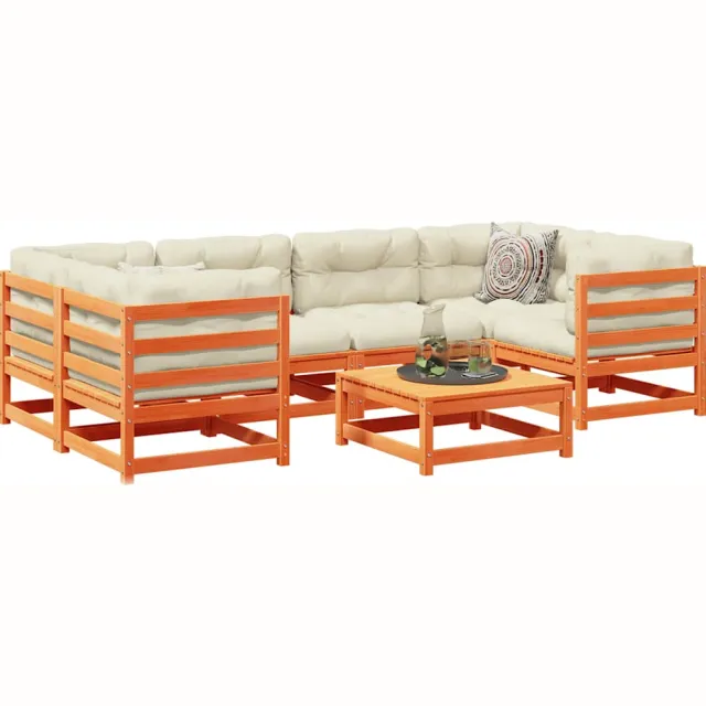 vidaXL 7-delige Loungeset met kussens massief grenenhout wasbruin