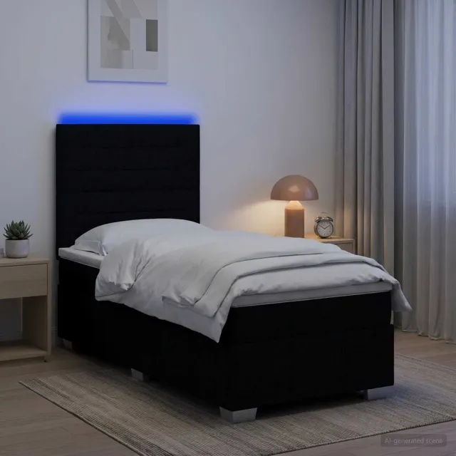 vidaXL LED Boxspring Bed met Matras Zwart 100 x 200 cm Stof