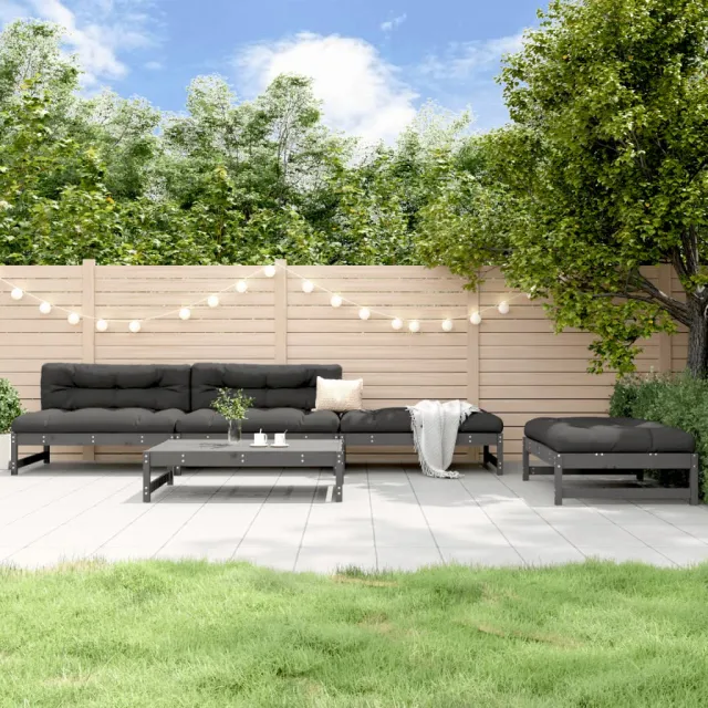 vidaXL 5-delige Loungeset massief grenenhout grijs