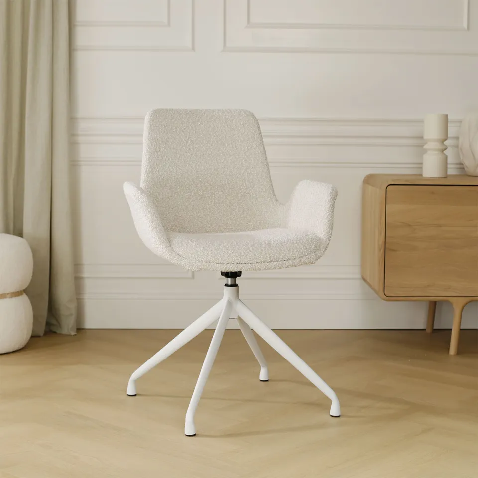 Nolon Nola-Eef draaibare eetkamerstoel bouclé beige - wit onderstel, foto 2