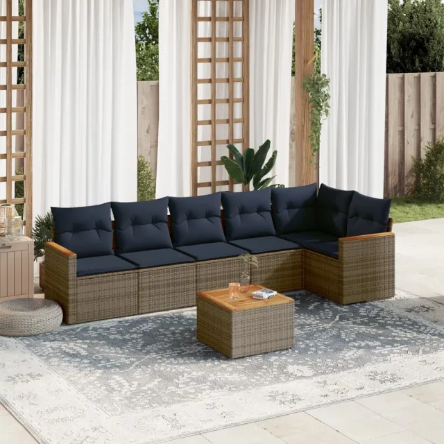 vidaXL 7-delige Loungeset met kussens poly rattan grijs, foto 2