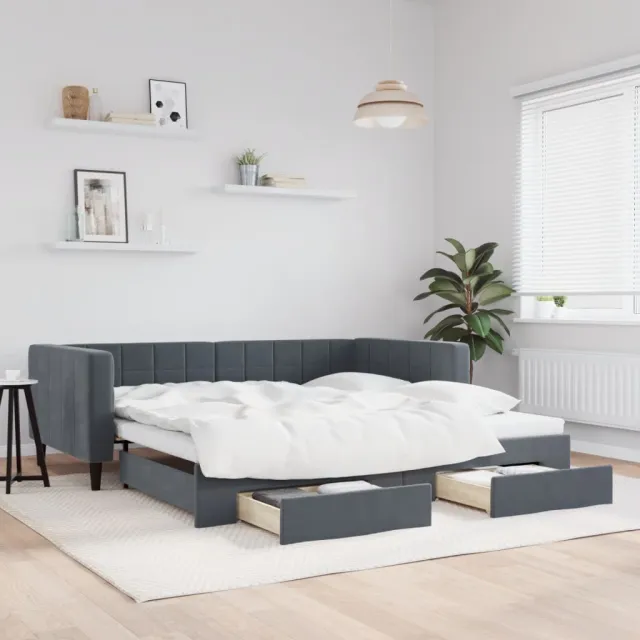 vidaXL Slaapbank onderschuifbed lades 100x200 cm fluweel donkergrijs