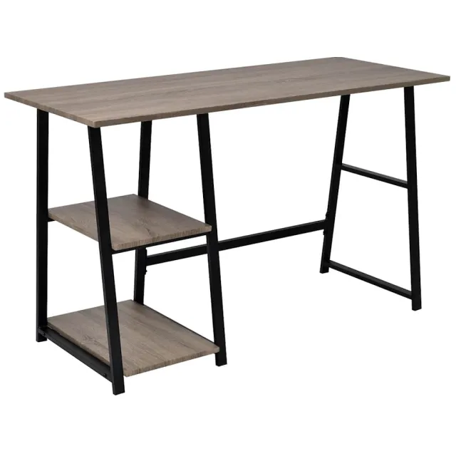 vidaXL Bureau met 2 schappen grijs en eikenkleurig, foto 2