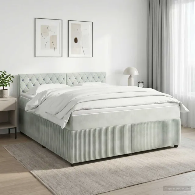 vidaXL Boxspringbed met matras Lichtgrijs 160 x 200 cm Fluweel Groen