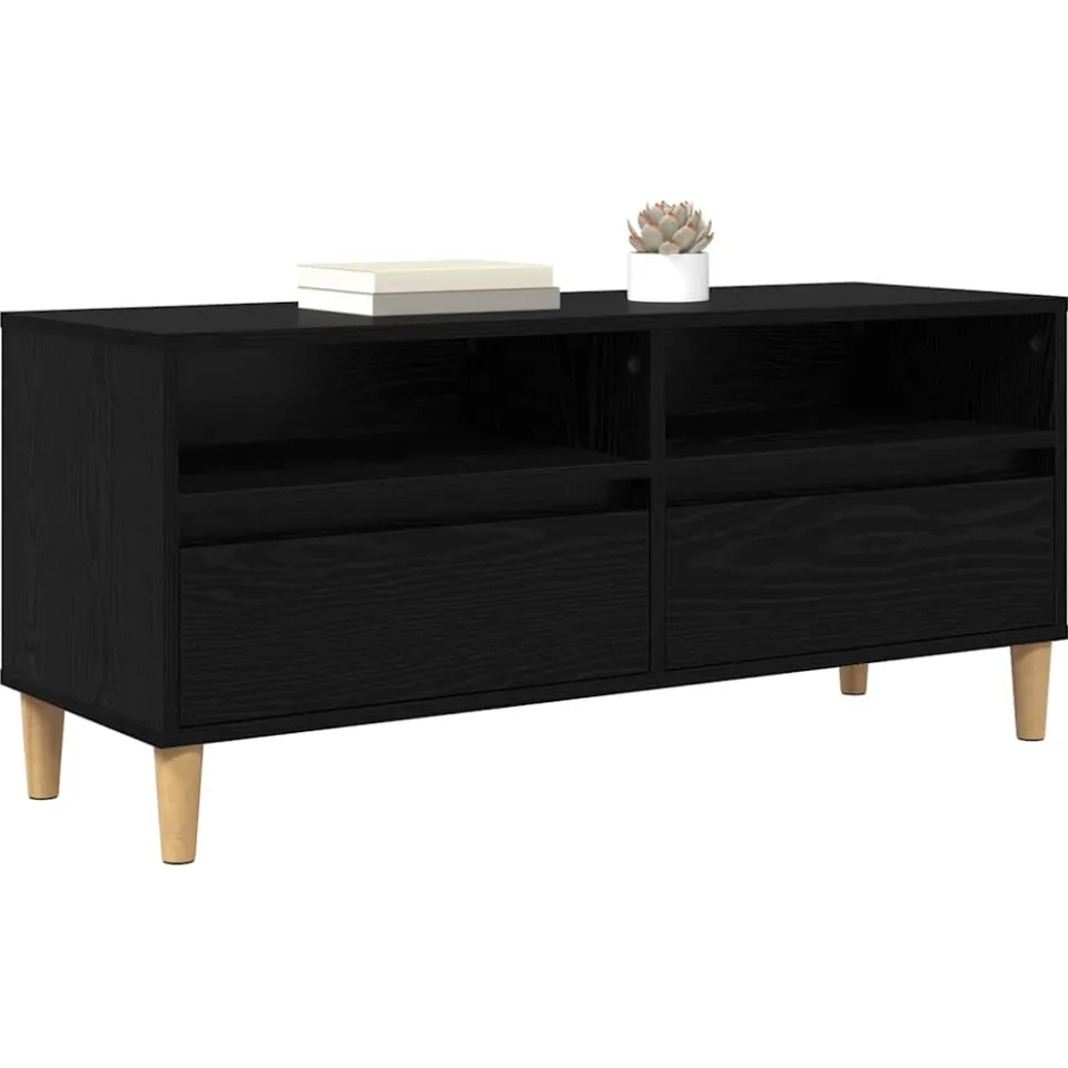 vidaXL TV-kast 100 x 34,5 x 44,5 cm Zwart Eiken Bewerkt hout