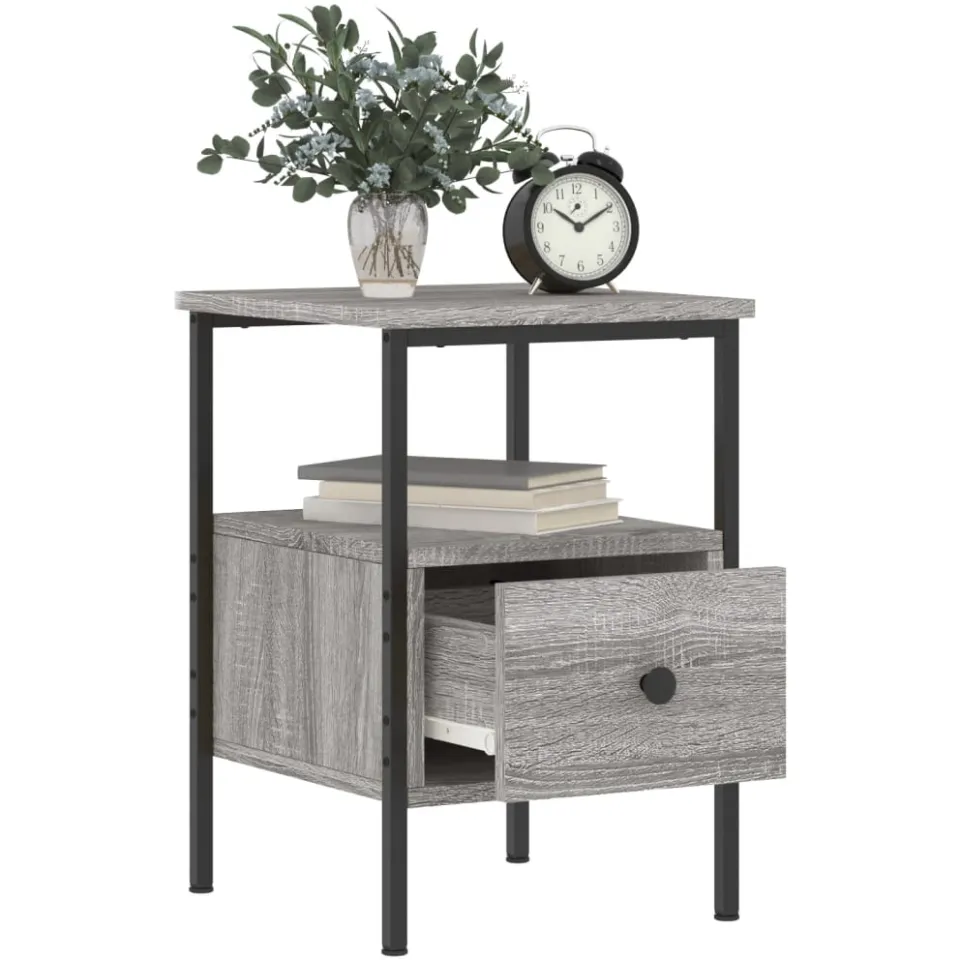 vidaXL Nachtkastje 34x36x50 cm bewerkt hout grijs sonoma eikenkleurig, foto 4