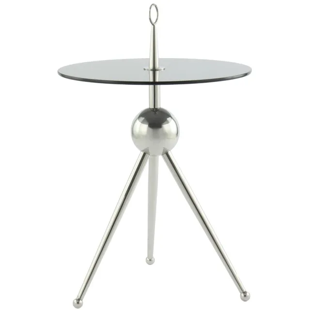 Padiro ronde bijzettafel - Ø 46 x 70 cm - Zilverkleurig / Grijs - Modern Art deco Glamour - Glas, Roestvrij staal - gehard glas