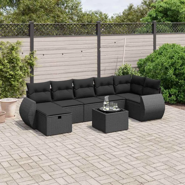 vidaXL 8-delige Loungeset met kussens poly rattan zwart, foto 2