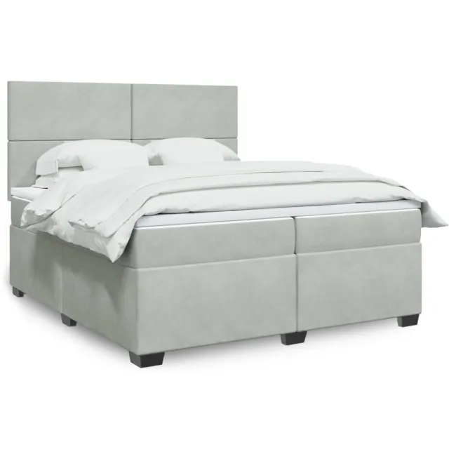 vidaXL Boxspring met matras fluweel lichtgrijs 200x200 cm grijs