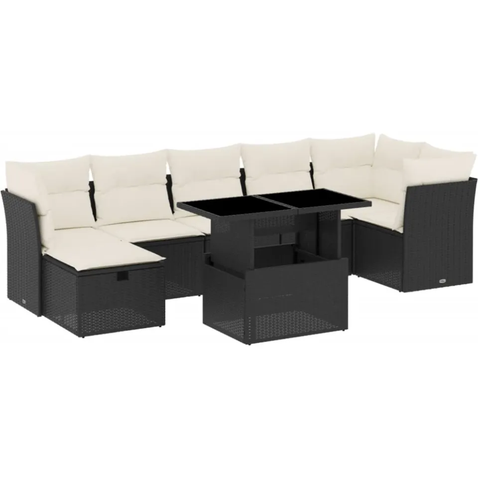 vidaXL 8-delige Loungeset met kussens poly rattan zwart, foto 3