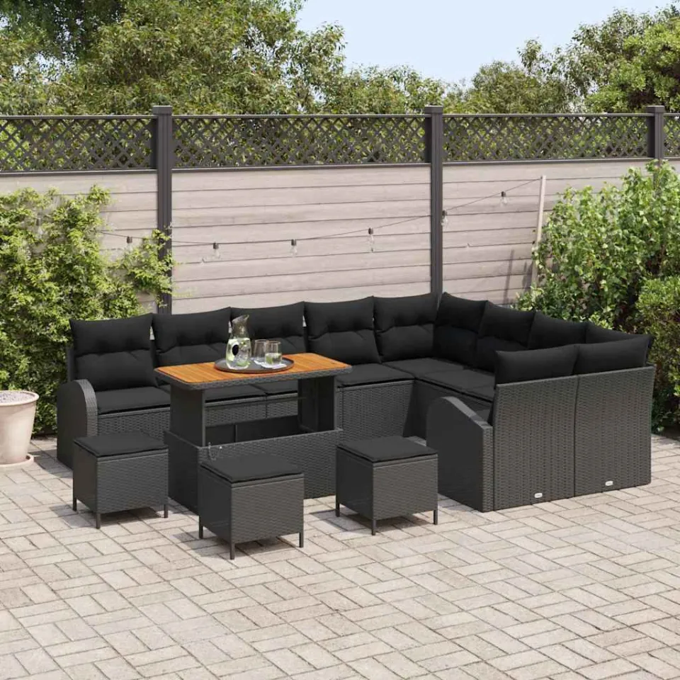 vidaXL Tuinbankenset 13 st Zwart poly rattan, foto 3