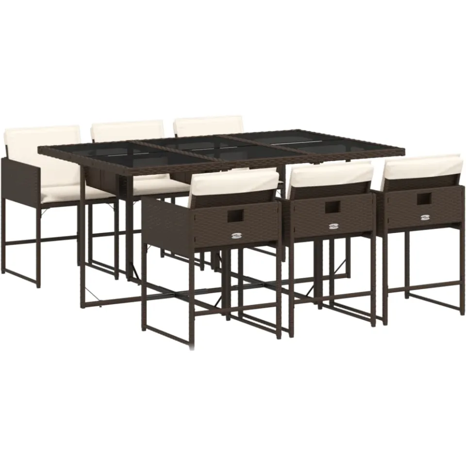 vidaXL 7-delige Tuinset met kussens poly rattan bruin, foto 4