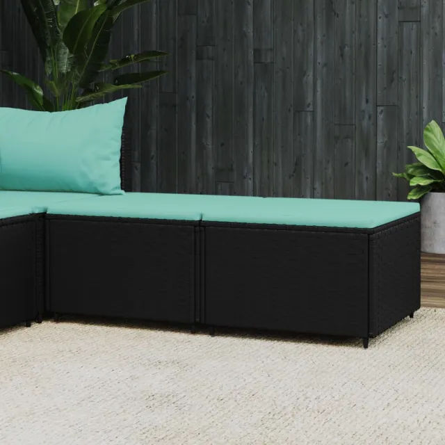 vidaXL Voetensteunen 2 st met kussens poly rattan zwart, foto 2