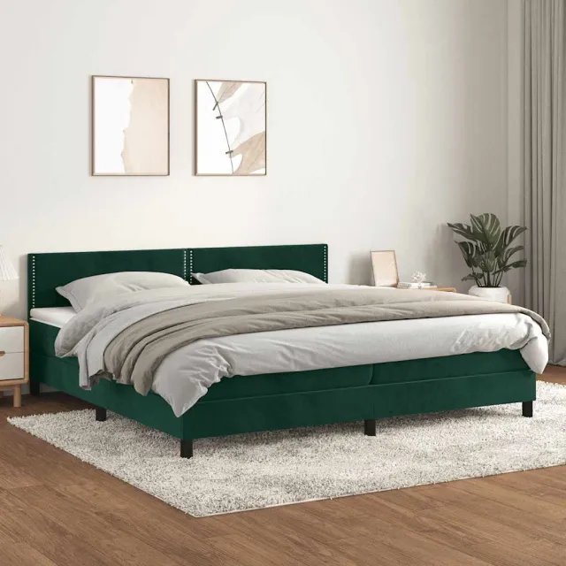 vidaXL Boxspring met matras fluweel donkergroen 200x200 cm groen