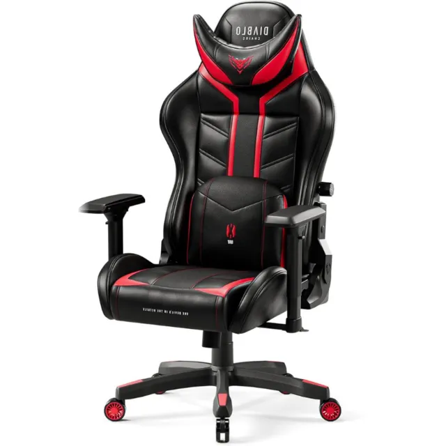 Diablo Ergonomische Gaming Stoel 4D Armleuningen Ergonomisch Ontwerp Faux Leer Geperforeerd Kantelfunctie Zwart Rood King