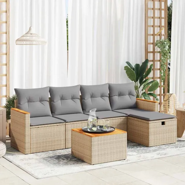 vidaXL 6-delige Loungeset met kussens poly rattan beige, foto 2