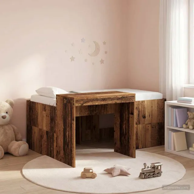 vidaXL Hoge Bed Frame met Bureau voor Kinderen Oud hout Bewerkt hout Bruin