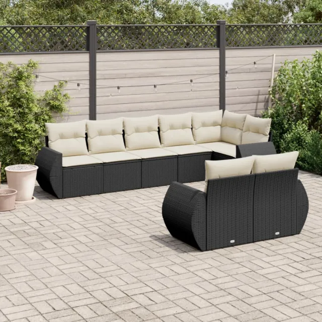 vidaXL 8-delige Loungeset met kussens poly rattan zwart, foto 2