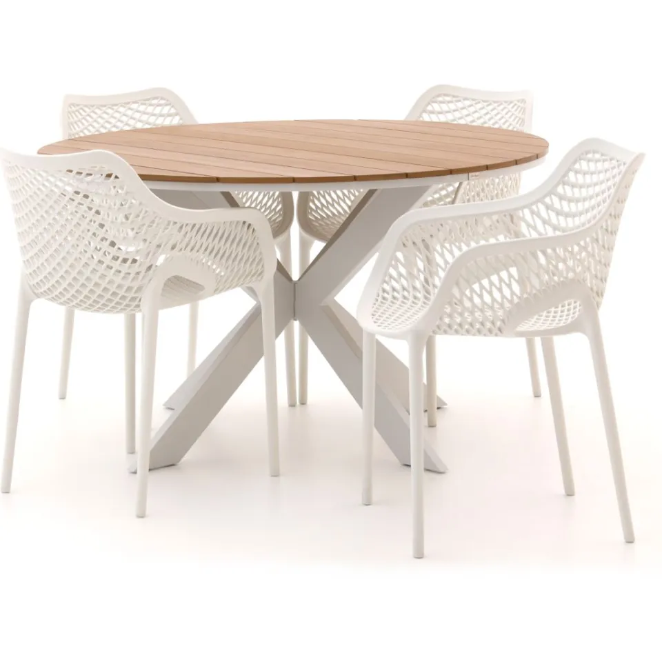 Forza Furniture Forza Ripi/Fidenza ø126cm dining tuinset 5-delig stapelbaar wit, foto 4