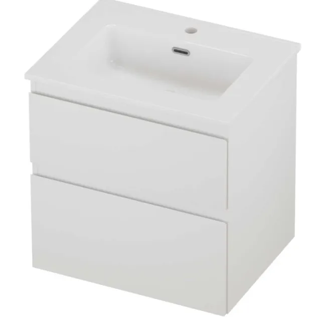 Proline Tribute Badmeubelset Porselein Elegant 1 Kraangat 60x46x62 cm Glans Wit Mat Wit