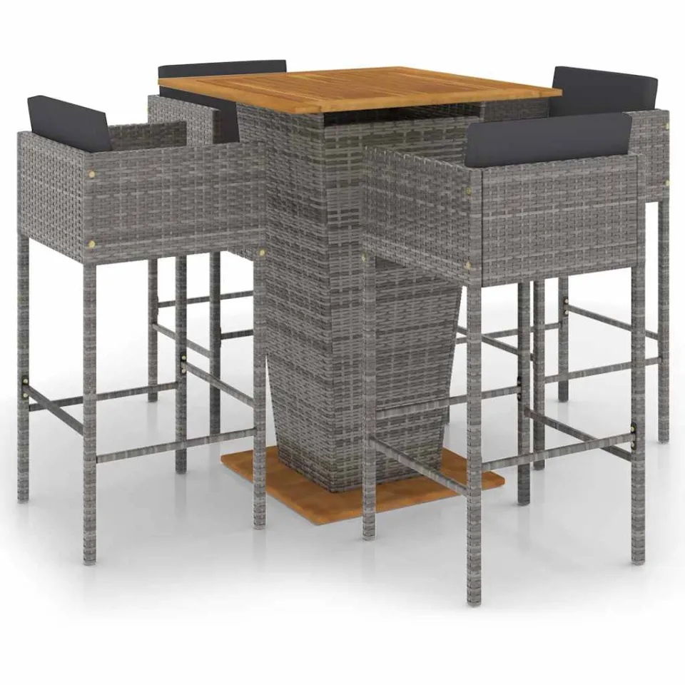 vidaXL 5-delige Tuinbarset met kussens poly rattan grijs, foto 3