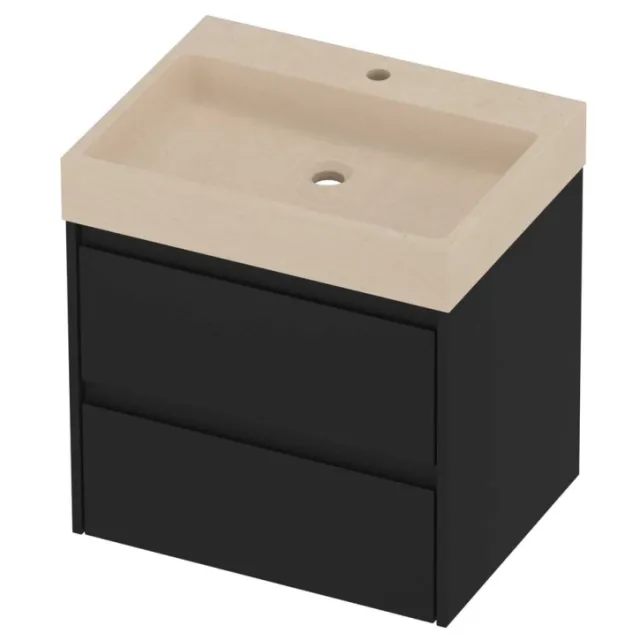 Proline Evoli Badmeubelset Hardsteen Loft 1 Kraangat 60x46x62 cm Sand Stone Mat Zwart