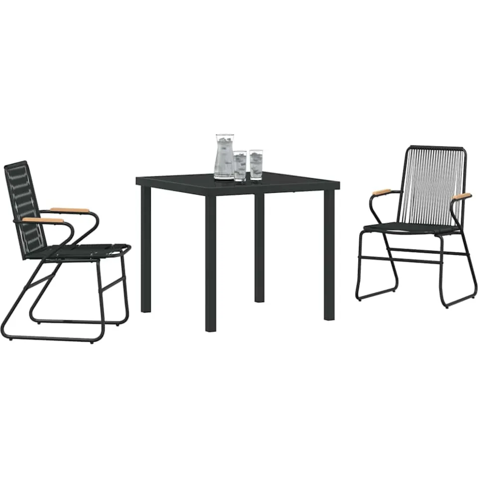vidaXL Tuin eettafelset 3 st Zwart Gepoedercoat staal