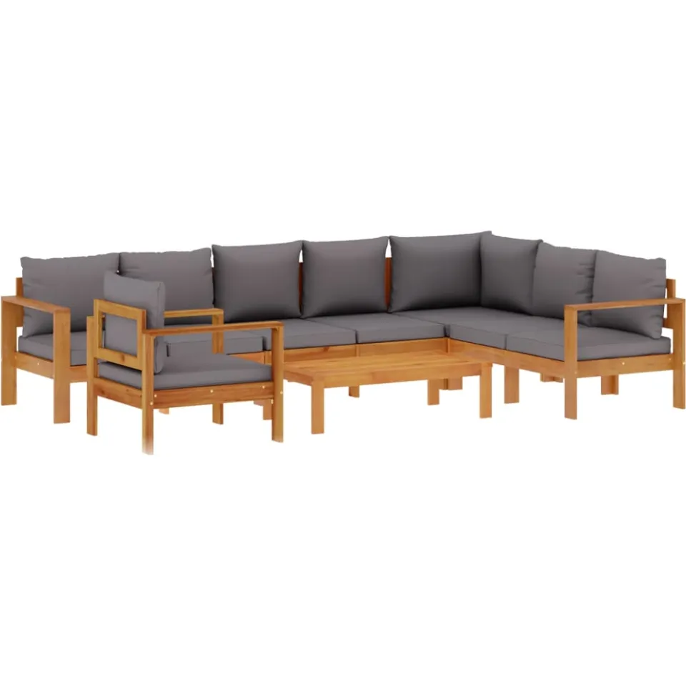vidaXL 6-delige Loungeset met kussens massief acaciahout grijs, foto 3